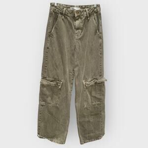 Zara Olive Green 0 Cargo Pants High Rise Wide Leg Y2K Baggy Avante Garde Street